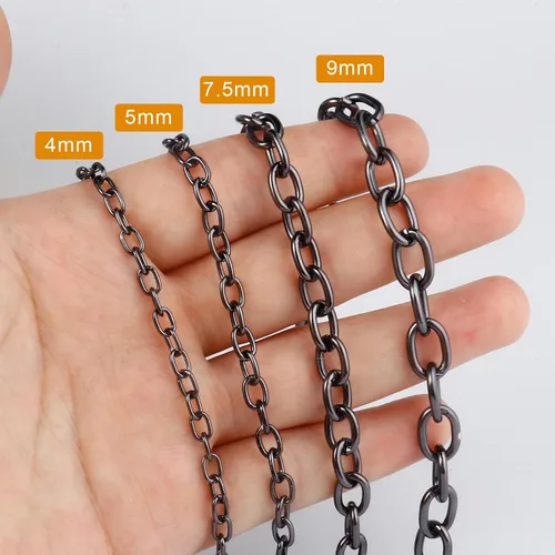 Vista 6 de 33 Pies de Cadenas de Cable Rolo Negro, 4 MM de Cadena de Eslabones O de Cable Ovalado de Aluminio Banado en Negro en Carrete a Granel para Hacer