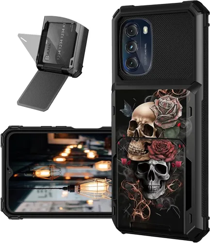 Vista 13 de Funda tipo cartera para Moto G 5G 2022 con ranura para tarjetero, cubierta abatible híbrida de doble capa, resistente, a prueba de golpes, funda