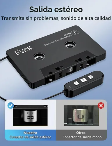Vista 5 de Elook - Adaptador de casete a Bluetooth para coche con tarjeta micro SD, color negro Llamada manos libres, receptor de casete Bluetooth 5.1