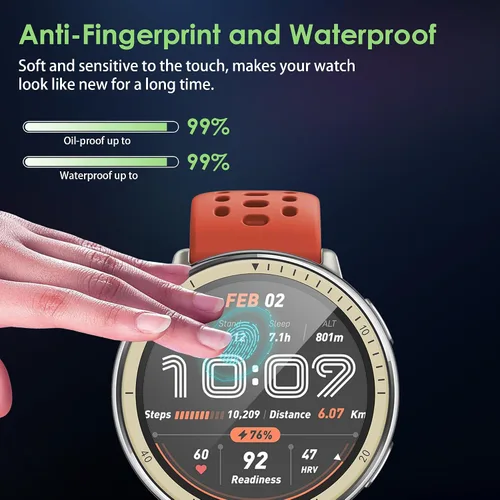 Vista 4 de Protector de pantalla compatible con Amazfit Active 2, antiarañazos, cobertura de pantalla completa 3D, compatible con fundas, HD Ultra, paquete de 3