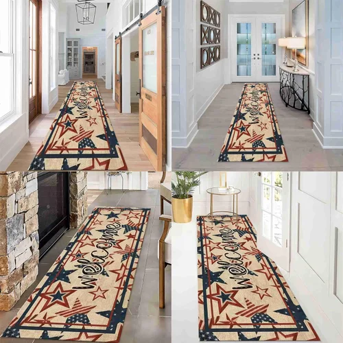 Vista 4 de Alfombra vintage con bandera estadounidense, 1.3 x 7 pies, diseño de estrellas y bandera estadounidense del Día de la Independencia, alfombra