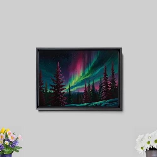 Vista 7 de Aurora Borealis, Northern Lights Art, framed canvas print, snow capped mountain landscape art, synthwave vaporwave, Decor Canvas, Print