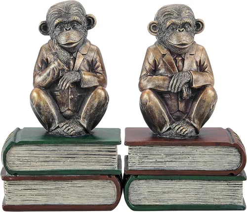 Vista 7 de Danya B. Monkeys on Books - Juego de 2 sujetalibros con acabado de pátina antigua