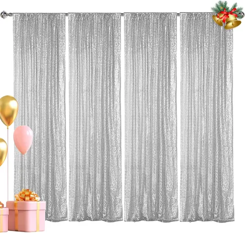 Vista 11 de Hahuho - Cortina de fondo de lentejuelas negras, 2 piezas de 2 pies x 8 pies, cortina de fondo con purpurina para fiestas, Navidad, boda, decoración