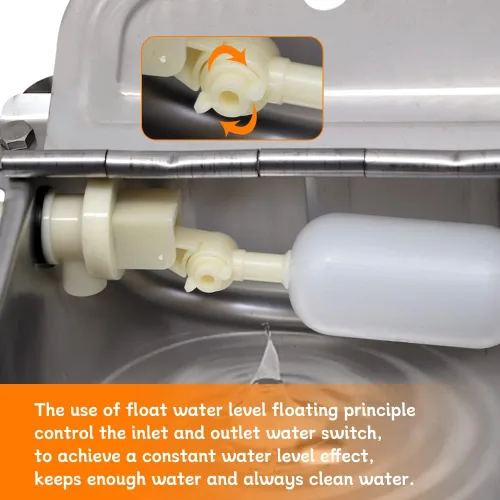 Vista 3 de Bebedero automático de acero inoxidable 304 con válvula de flotador y manguera de agua de 3/4 pulgadas – Cuenco autolenado para perro, gato, pollo