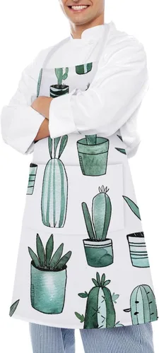 Vista 4 de Personalized Cacti And Succulents Adult Apron, Kitchen Cooking Aprons for Woman Man, Adjustable Bib Apron with Pocket for Baking, BBQ Crafting