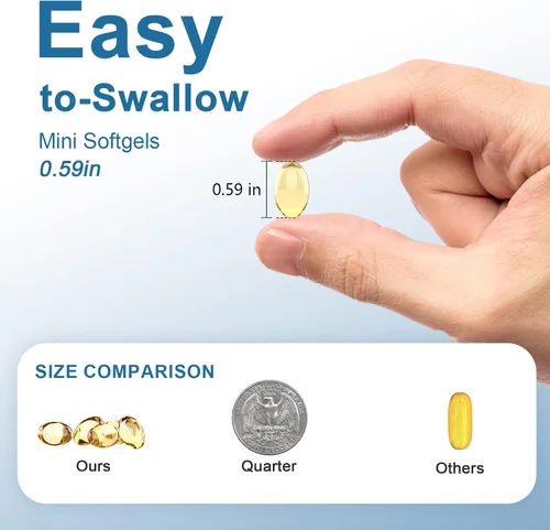 Vista 3 de Aceite de Pescado Omega 3 - Ácidos grasos - Suplemento en cápsulas blandas pequeñas - 180 unidades de 1440 mg para apoyar la salud del corazón