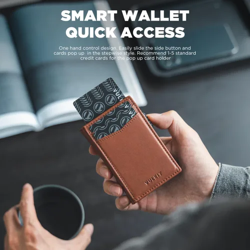 Vista 64 de VULKIT Billeteras delgadas para hombre, con bloqueo RFID, diseño minimalista con capacidad para hasta 11 tarjetas, Negro -, Minimalista
