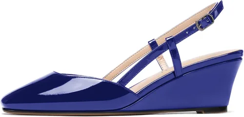 Vista 2 de WAYDERNS Zapatos de tacón bajo de cuña con hebilla sólida y puntera cuadrada para mujer de 2 pulgadas