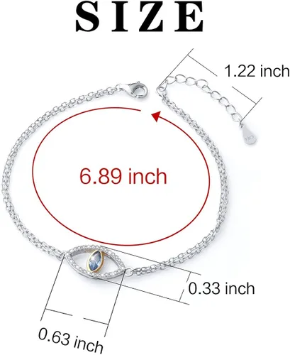 Vista 6 de Brazalete con cadena doble, con dije para mal de ojo, de plata de ley 925 y circonio cúbico, para mujer.