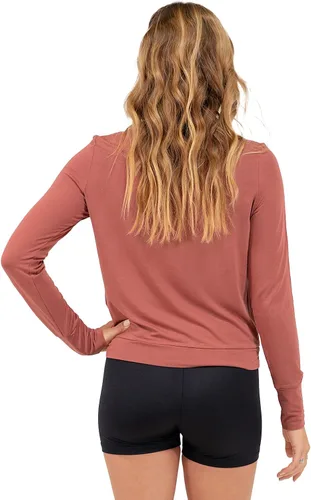 Vista 3 de Somewhere Sunny Camiseta de manga larga de bambú UPF 50+ para mujer, cuello redondo ultrasuave, protección solar UV