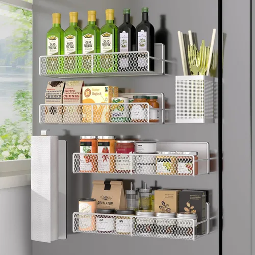Vista 36 de Estante magnético para especias para refrigerador, paquete de 7 estantes magnéticos fuertes 100% de metal, organizador de especias con soporte