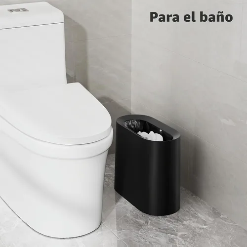 Vista 4 de SUBEKYU Basurero de 2.3 galones para baño, pequeño bote de basura de oficina para cocina, papelera rectangular delgada, plástico, negro