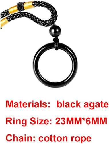 Vista 5 de Hombres Mujeres Negro Ágata Natural Piedra Cristal Anillo Forma Colgante Collar Protección Potente Joyería Accesorios Ajustable, Piedra de ágata