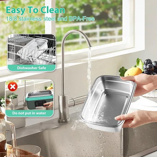 Vista 4 de EDCERATY - Fiambrera eléctrica para adultos, calentador de alimentos autocalentable recargable de 60 W con recipiente de acero inoxidable de 1