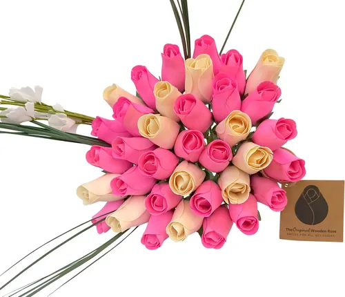 Vista 15 de Ramos originales de rosas de madera en 1, 2, o 3 docenas, Madera de abedul, 1 Docena