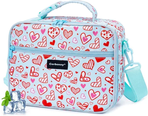 Vista 22 de Cerbonny Lonchera para niños, bolsa de almuerzo aislada para niñas y niños, poliéster duradero con forro de PEVA, correa de hombro ajustable, 10.8