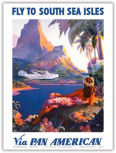 Vista 9 de Fly to South Seas Isles via Pan American Airways (PAA) Hawaii - Póster vintage de viaje de aerolínea por Paul George Lawler c.1940s - Impresión
