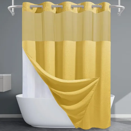 Vista 23 de EUTXL Cortina de ducha beige sin gancho con forro a presión, 230 GSM, cortinas de ducha para baño, 71 pulgadas de ancho x 74 pulgadas de alto