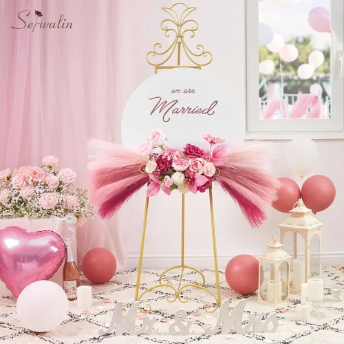 Vista 2 de Serwalin Decoración de zacate de las pampas rosa intenso, rosa rubor y rosa, 17.7 pulgadas 6 piezas de zacate de las pampas sintético, zacate A Abby