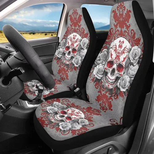Vista 35 de Bulopur Fundas para asientos de coche negras y blancas con forma de murciélago, protector de asiento de coche universal, accesorios de coche