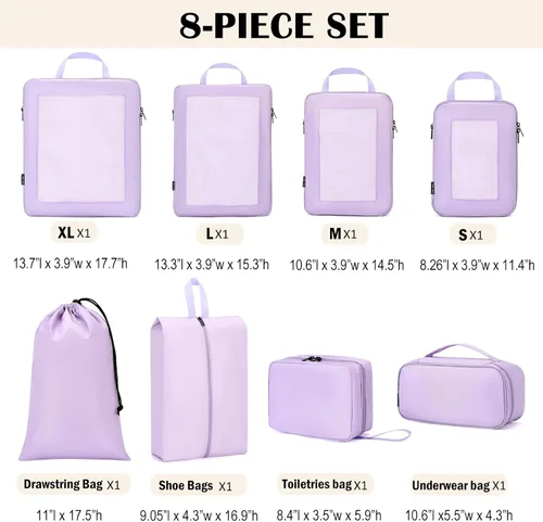 Vista 6 de Cubos de embalaje de compresión para viajes, juego de 8 cubos de embalaje con bolsa de aseo para accesorios de viaje, bolsa organizadora