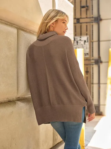 Vista 5 de LILLUSORY Suéteres de cuello alto de gran tamaño para mujer, suéter de túnica acanalado con manga de murciélago
