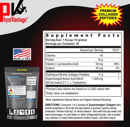 Vista 7 de PhysiVantage Polvo de péptidos de colágeno supercargados, colágeno hidrolizado para apoyo a la salud de las articulaciones, tendones, ligamentos