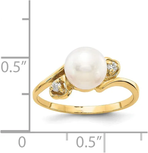 Vista 5 de Anillo de oro amarillo macizo de 14 quilates de 0.276in de perlas cultivadas de agua dulce (0,04 quilates)