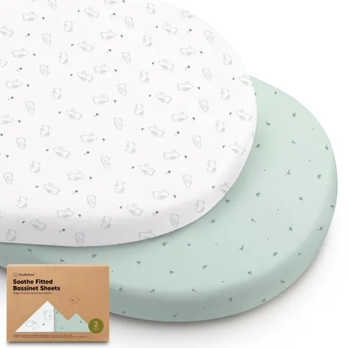 Vista 29 de Paquete de 2 sábanas orgánicas para cuna para niños, niñas, sábana bajera (lino azul) 100% Cotton Bassinet Mattress Sheets, Compatible with Halo
