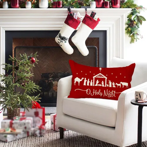 Vista 3 de RABUSOFA Fundas de almohada de Navidad de 12 x 20 pulgadas, almohadas de Navidad, fundas de almohada de noche santa, fundas de cojín rojas