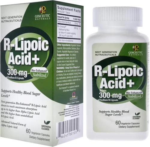 Vista 4 de Genceutic Naturals R-lipoic Acid Suplemento dietético vegetariano sin gluten sin OMG ideal para glucosa insulina nivel sanguíneo mantener - 300 mg