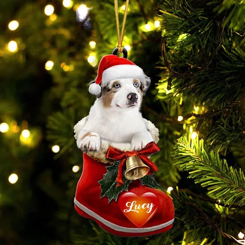 Vista 62 de Adorno de Navidad de perro afgano en bota de Papá Noel, adorno de nombre de perro personalizado, regalo para amante de los perros, decoración