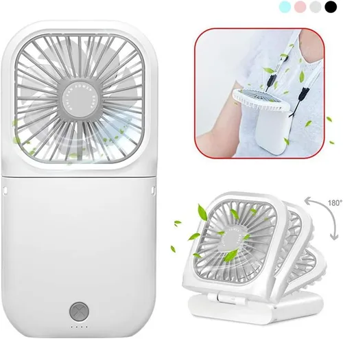 Vista 12 de Ventilador portátil para el cuello mini, silencioso, de mano, personal, plegable, recargable por USB, operado para el hogar, oficina, exteriores