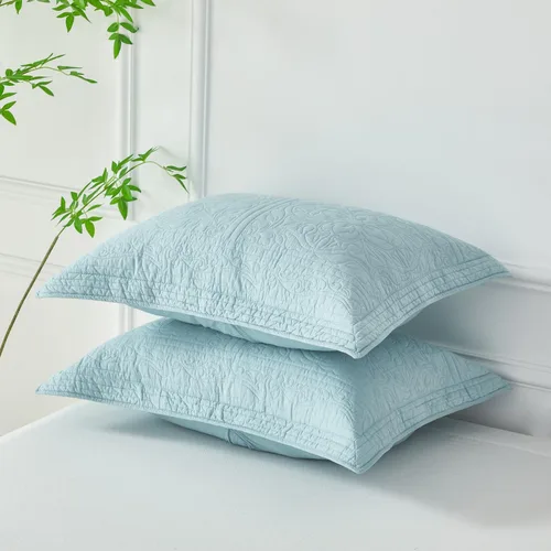 Vista 2 de WINLIFE Funda de almohada acolchada 100% algodón con estampado floral tamaño estándar (azul bebé)