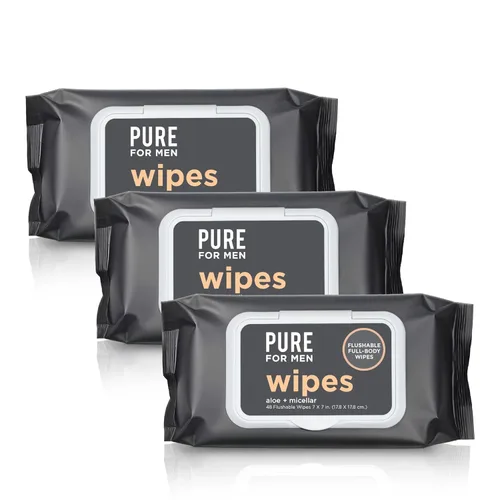 Vista 9 de Pure for Men Toallitas desechables Ayuda a eliminar el olor, 100% biodegradables, sin parabenos ni alcohol Vitamina E, micelar y aloe vera