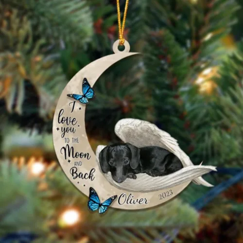 Vista 87 de Adorno colgante personalizado de ángel durmiendo en la luna, perro sabueso afgano, nombre personalizado, acrílico impreso en 2D plano – cumpleaños
