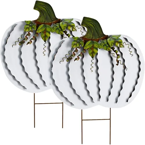 Vista 9 de Morning View Letrero de metal con estacas de calabaza para patio, decoración de otoño, calabaza, rústico, decoración de jardín, decoración de patio