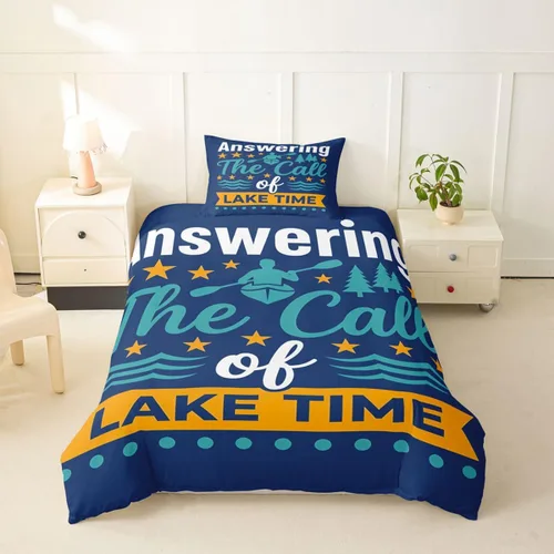 Vista 41 de Erosebridal Lake House Twin Bed Set for Boys Girls Kids, Blue and Beige Lakehouse 2Pcs Duvet Cover with Zipper, Rustic Farmhouse Bedding Sets