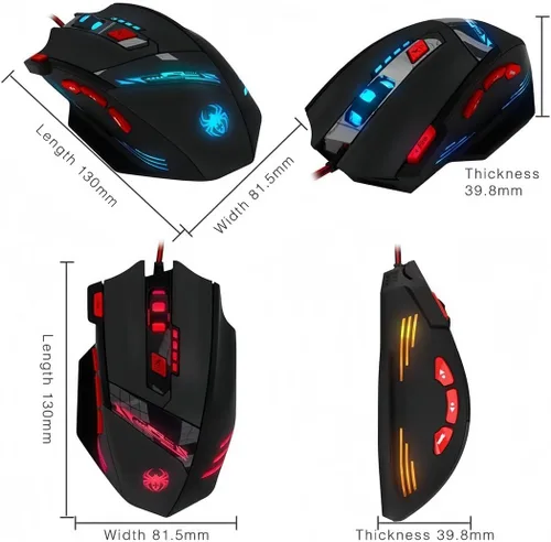 Vista 6 de zelotes Ratón para juegos T90 9200 DPI, 8 botones programables, multimodo, luces LED, mouse USB para juegos, ajuste de peso para laptop, computadora