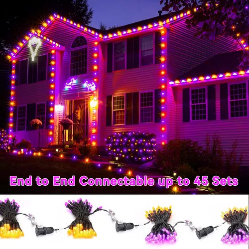 Vista 2 de ODEETRONIC Luces Naranjas Moradas, 16.3 pies 50 luces LED C3 de cadena de Halloween, 120V con certificación UL, luces de cadena naranjas