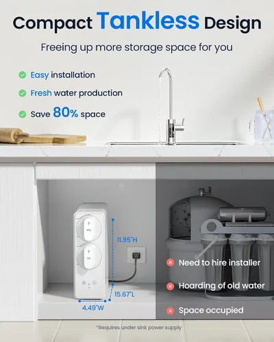 Vista 8 de KOVIET Sistema de ósmosis inversa U1 Pro, filtro de agua de ósmosis inversa sin tanque de 800GPD, sistema de filtración de agua RO de 10 etapas