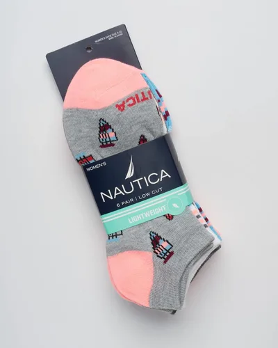 Vista 2 de Nautica Calcetines deportivos ligeros de corte bajo para mujer paquete de 6