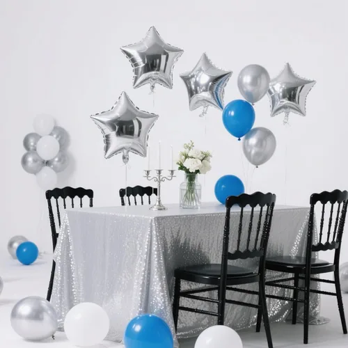 Vista 5 de Globos de estrella plateados, globos de papel de aluminio de graduación, globos de Mylar de Pascua para helio, metálicos, 12 piezas de 18 pulgadas