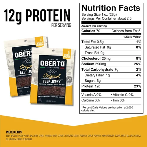 Vista 2 de Oberto Specialty Meats Original Beef Jerky, 2.7 onzas (paquete de 8)