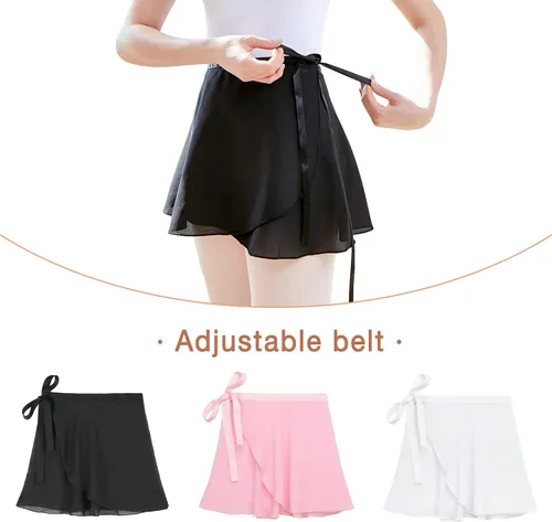 Vista 4 de Zando Faldas cruzadas de ballet para niños, ropa de baile fluida, falda de gasa para adolescentes, falda transparente para niñas y mujeres