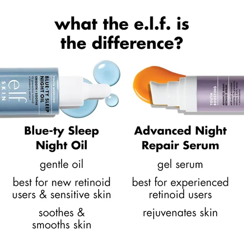 Vista 4 de e.l.f. SKIN Youth Boosting Blue-ty Sleep Night Oil, Aceite facial suave de noche, trata líneas finas y textura desigual, ligero, vegano y sin