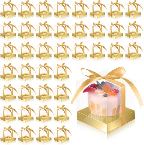 Vista 19 de Thenshop 50 cajas transparentes para cupcakes individuales de 3.5 pulgadas, cajas individuales de plástico para cupcakes con insertos y cinta