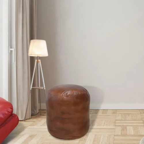 Vista 40 de Rugsotic Carpets Puf de cuero de cabra redondo hecho a mano ecológico negro – Puf de forma redonda, 14.0 in x 14.0 in x 14.0 in x 14.0 in, liso