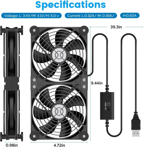 Vista 7 de Ventiladores de PC USB 2 en 1 de 4.724 in con 3 ventiladores